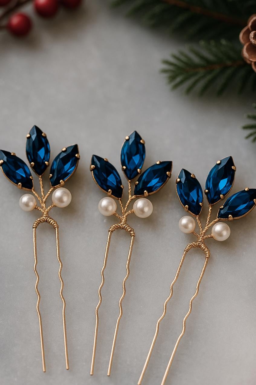 Royal blue hair pins gold - Etsy 日本