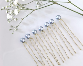 Pearl Hair Pins, dusty blue Pearl Wedding Hair Pins for Bride or Bridesmaid, Bridal Hair Accessory or Evening Wear prom hair, flower girl.