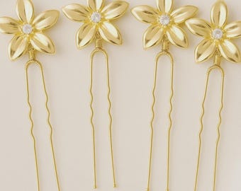 Gold Flower Bridal Hair Pins, Wedding Hair Accessories, Gold Floral Hairpins, Elegant Bridesmaid Hair Pins, Bridal Updo Accessories