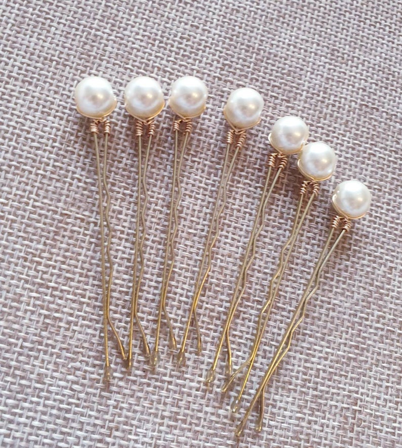 Set of small Pearl Wedding hair pin Pearl Bridal hair pin Pearl hair pin Pearl Wedding hair. 8mm, Glass pearls on bobby pins. image 3