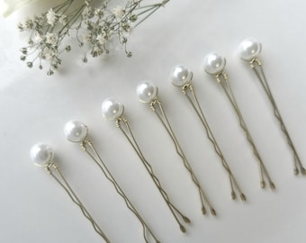 Set di piccole forcine per capelli da sposa con perle. Forcine per capelli da sposa con perle. Forcine per capelli da sposa con perle. 8 mm, perle di vetro su forcine.
