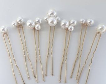 Bridal high quality glass pearl hair pins Set of 7 Wedding hair pins Pearls hair piece Silver or gold hairpin.