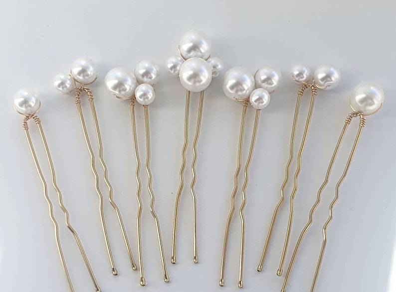 Bridal high quality glass pearl hair pins Set of 7 Wedding hair pins Pearls hair piece Silver or gold hairpin. image 1