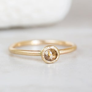 Rose Cut Diamond Ring, Champagne Diamond Ring, 14K Solid Gold Diamond Ring, Gold, Brown, Round, Solitaire Natural Diamond Ring,