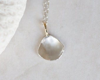 Silver Pendant, Worry Stone Pendant, 14K Gold and 99.9% Pure Silver Pendant, Touchstone Necklace, Meditation Pendant, Organic Silver Pendant