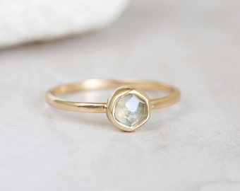 Montana Sapphire Ring, 14K Gold Sapphire Ring, Unheated Natural Montana Sapphire, Rose Cut Sapphire Engagement, Wedding, Anniversary Ring