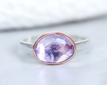 Amethyst Ring, Rose de France Amethyst Ring, 10K Rose Gold & Silver Amethyst Ring, Pink, Lilac, Lavender Amethyst, February Birthstone Ring