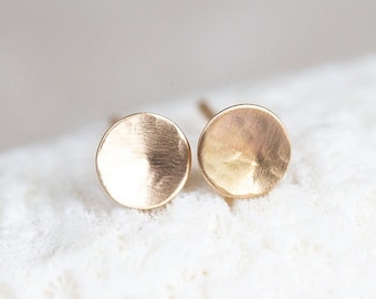 14K Gold Stud Earrings, 14K Hammered Round Studs, Yellow Gold Disc Earrings, Ultra Thin, Round, Organic 14K Gold Studs in 3mm, 4.8mm, & 6mm