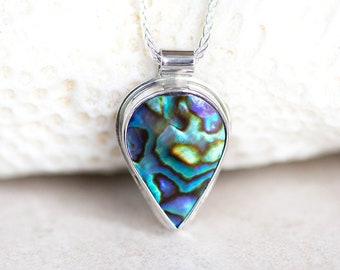 Abalone Pendant, Paua Shell Pendant, Abalone Shell Necklace, Blue Green Abalone Shell, Paua Silver Pendant, Nautical Shell Necklace