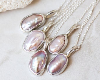 Pearl Pendant, AAA Pearl Necklace, Silver Pink Pearl Pendant, Natural Keshi Pearl Pendant, Mermaid Pendant for Summer, Freshwater Pearl
