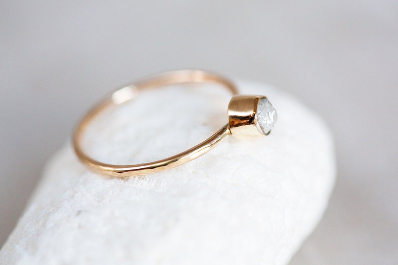 Raw Diamond Ring, White Raw Diamond Ring, Rough Diamond Ring, Uncut Diamond Ring, 10K 14K Gold Diamond Ring, Natural Diamond Engagement Ring image 4