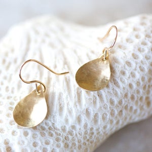 Gold Earrings, Hammered Brass Earrings, Organic Gold Teardrop Earrings, Gold Dangle Earrings, Brass Leaf Earrings, Petal Earrings