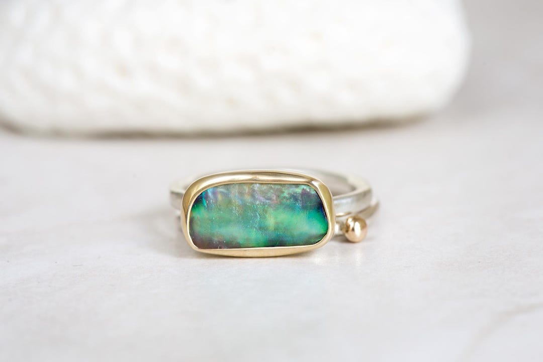 Paua Shell Ring, Abalone Shell Ring, Paua Gold Silver Ring Set, Green ...