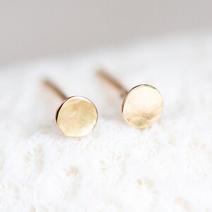 14K Gold Small Studs, 14K Solid Gold Small Round Earrings, Organic Stud Earrings, Gold Dot Studs, Hammered Circle Studs, 3mm Gold Earrings