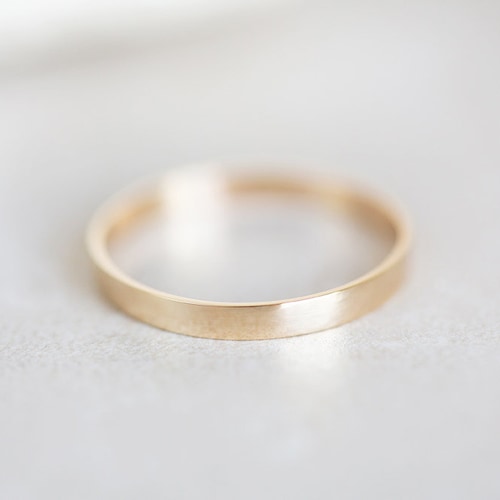 14k Yellow Gold Band 2mm THIN FLAT Polished Comfort Etsy