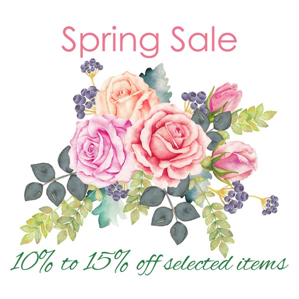 Spring Sale, 10% to 15 Percent Discount Sale, Spring Clearance Sale, Easter & Mother's Day Gifts, March Sale, Jewelry Sale and Discounts