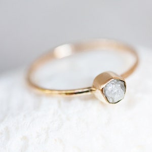 Raw Diamond Ring, White Raw Diamond Ring, Rough Diamond Ring, Uncut Diamond Ring, 10K 14K Gold Diamond Ring, Natural Diamond Engagement Ring image 2