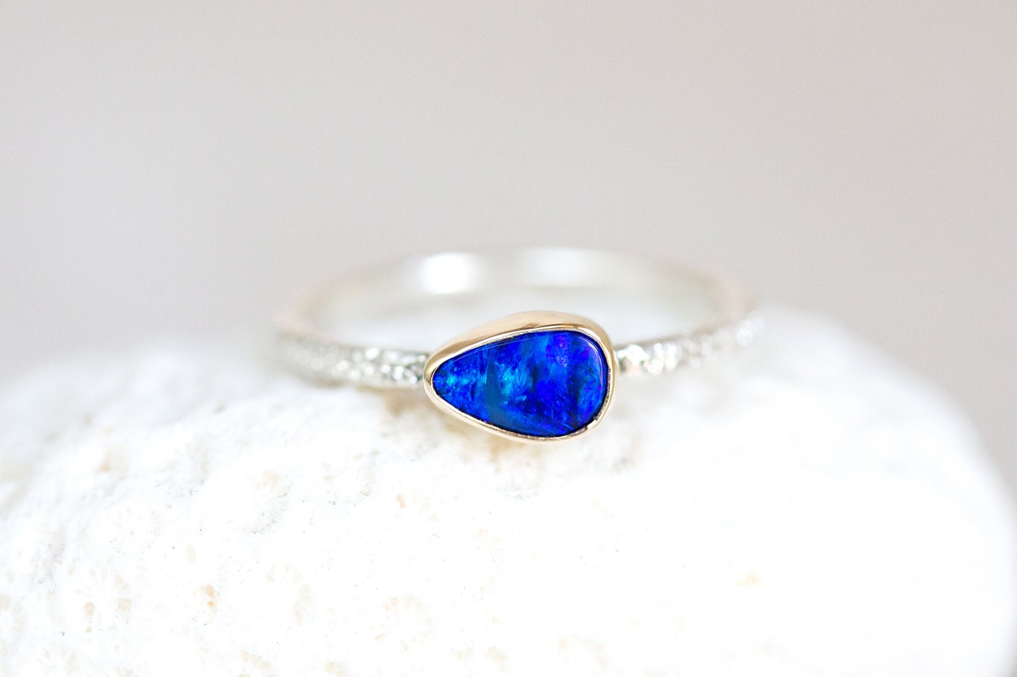 Opal Ring, Australian Opal Ring, Opal Doublet Ring, Mermaid Ring, Deep Blue Opal 14K Gold & Silver Ring Size 6, 6.25, 6.5, 6.75, 7
