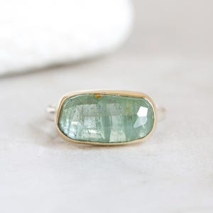 Tourmaline Ring, Green Tourmaline with 10K Gold and Silver, Rose Cut Tourmaline Ring, Bezel Set Tourmaline, Natural Green Tourmaline Ring