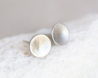 Silver Disc Earrings, Silver Hammered Studs, 3mm, 5mm, 6mm Silver Studs, Organic Round Earrings, Tiny, Small, Medium and Large Silver Studs