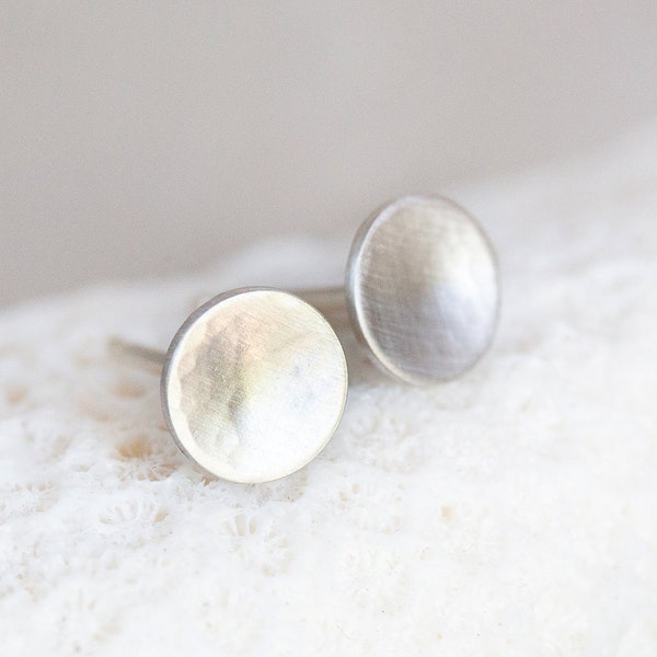 Silver Disc Earrings, Silver Hammered Studs, 3mm, 5mm, 6mm Silver Studs, Organic Round Earrings, Tiny, Small, Medium and Large Silver Studs