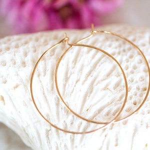 Gold Hoop Earrings, Round Hoop Earrings, 14K Gold Filled Hoop Earrings, Thin Gold Hoops, Thin 14K Hoop, Small, Medium, Large Hammered Hoops