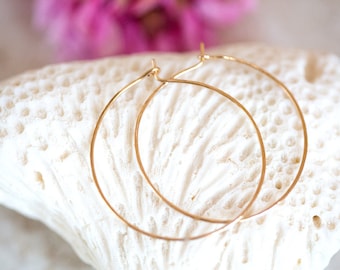 Gold Hoop Earrings, Round Hoop Earrings, 14K Gold Filled Hoop Earrings, Thin Gold Hoops, Thin 14K Hoop, Small, Medium, Large Hammered Hoops