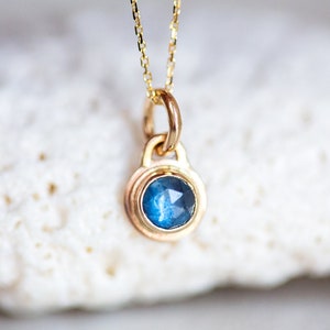 Montana Sapphire Pendant, 14K Solid Gold Sapphire Pendant, Blue Sapphire Necklace, Rose Cut Montana Sapphire Pendant, Gold Sapphire Necklace