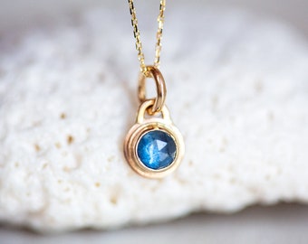 Montana Sapphire Pendant, 14K Solid Gold Sapphire Pendant, Blue Sapphire Necklace, Rose Cut Montana Sapphire Pendant, Gold Sapphire Necklace