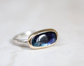 Tourmaline Ring, Blue Indicolite Tourmaline Ring, 10K Gold & Silver Tourmaline Ring, Blue Purple Tourmaline, Mermaid Ring, Indigo Tourmaline