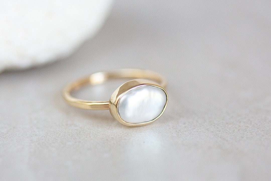 Pearl Ring, 10K Gold Pearl Ring, Keshi Pearl Ring, Yellow