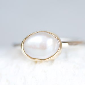 White Pearl Ring, Keshi Pearl Ring, Freshwater Pearl Ring, 10K Gold & Silver Pearl Ring, High Luster AAA Pearl Ring, Baroque Pearl Ring
