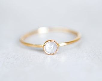 Rose Cut Diamond Ring, 14K Yellow Gold, Round, White Opaque Diamond Ring, Rustic Diamond Engagement Ring, White Diamond Solitaire Ring