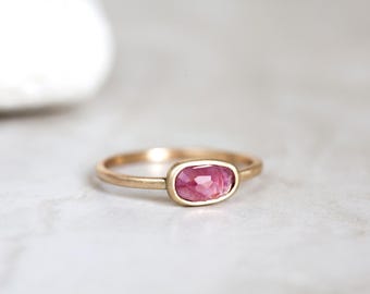 Ruby Sapphire Ring, 14K Gold Ruby Ring, Natural Unheated Rose Cut Ruby Sapphire, Pink Red Sapphire Ring, Ruby Engagement, Wedding Ring