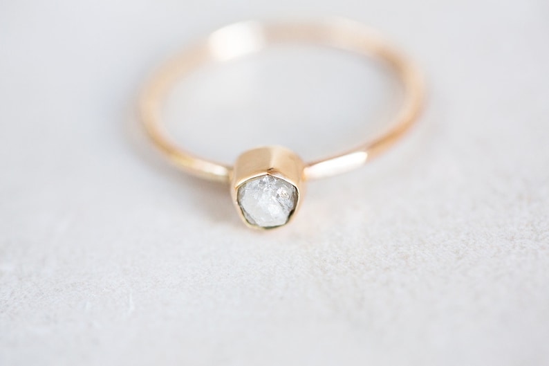 Raw Diamond Ring, White Raw Diamond Ring, Rough Diamond Ring, Uncut Diamond Ring, 10K 14K Gold Diamond Ring, Natural Diamond Engagement Ring image 6