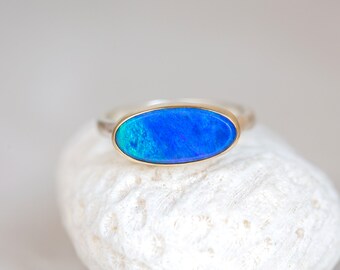 Opal Ring, Australian Opal Ring, Opal Doublet Ring, Mermaid Ring, Blue Green Opal 10K Gold & Silver Ring Size 5.5, 5.75, 6, 6.25, Size 6.5