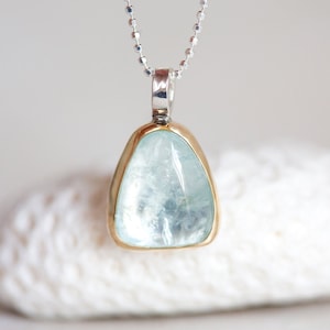 Aquamarine Pendant, Gold & Silver Aquamarine Pendant, 10K Gold Aquamarine Necklace, Organic Beryl Pendant, Mermaid Pendant, Mermaid Jewelry