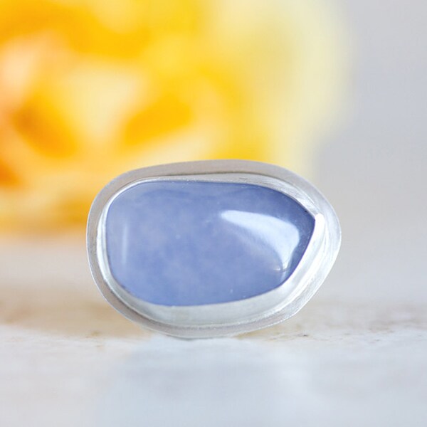 Ciondolo calcedonio blu, calcedonio pervinca OOAK e ciondolo in argento