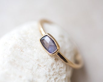 Blue Sapphire Ring, Blue Sapphire 14K Gold Ring, Sapphire Engagement Ring, Rose Cut Sapphire Ring, Royal Blue Free Form Sapphire Ring