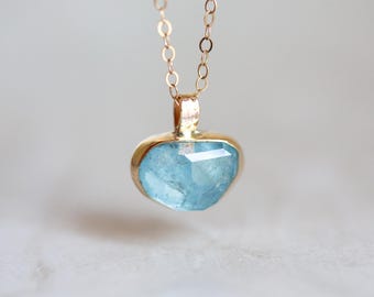 Aquamarine Pendant, Gold & Silver Blue Aquamarine, 14K Gold Aquamarine Necklace, Rose Cut Aquamarine Pendant, Mermaid Pendant and Necklace