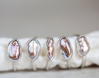 Pearl Ring, AAA Pearl Ring, Silver Blush Pink Pearl Ring, Natural Keshi Pearl, Mermaid Pearl Ring, Freshwater Keshi Pearl Ring, Summer Ring