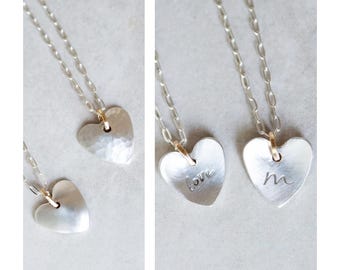 Personalized Heart Necklace, Pure Fine Silver & 14K Gold Heart Pendant, Small Heart Initial Pendant, Reversible Heart Pendant, Heart Gift