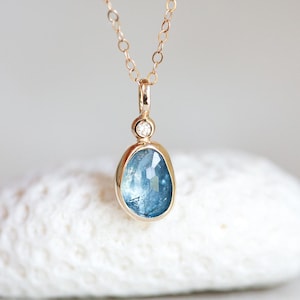 Aquamarine Pendant, Aquamarine 14K Gold and Diamond Pendant, Santa Maria Color Deep Blue Aquamarine, Rose Cut Aquamarine Mermaid Pendant