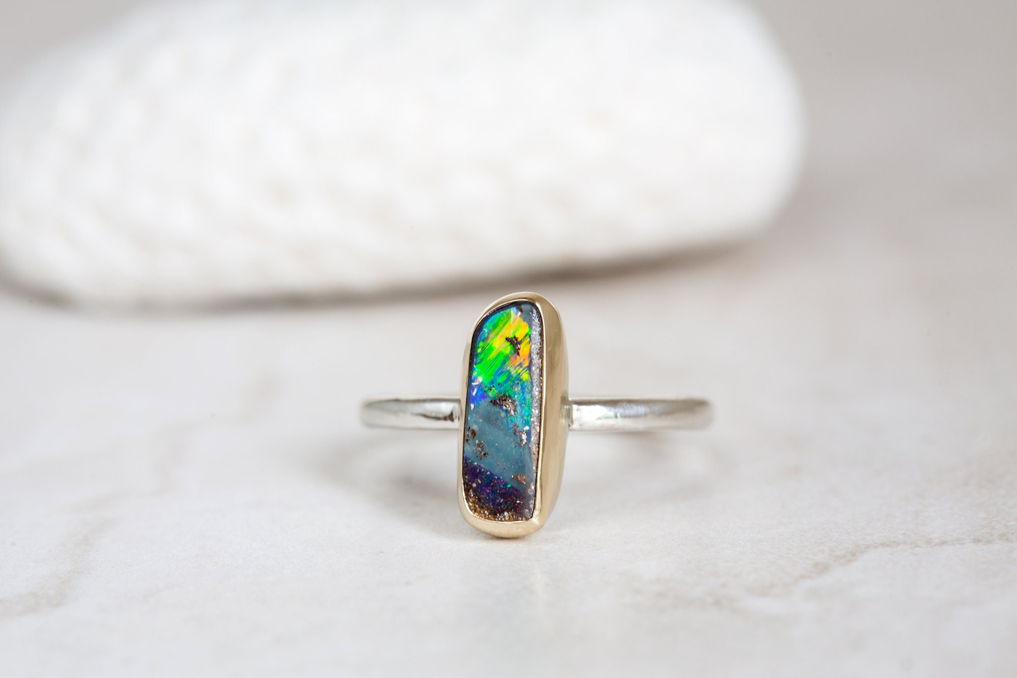 Opal Color Rings Boulder Opal Ring, Australian Opal Gold & Silver Ring, 10K Gold Opal ...