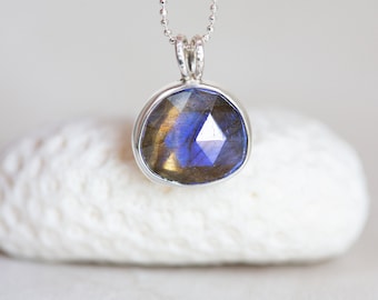 Pingente Labradorite, Pingente Labradorite Prata, Colar Labradorite Corte Rosa, Pingente Labradorite Flash Azul, Colar Labradorite