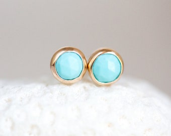 Turquoise Studs, Sleeping Beauty Turquoise Earrings, Arizona Turquoise Studs, 14K Turquoise Earrings, Rose Cut Turquoise Studs