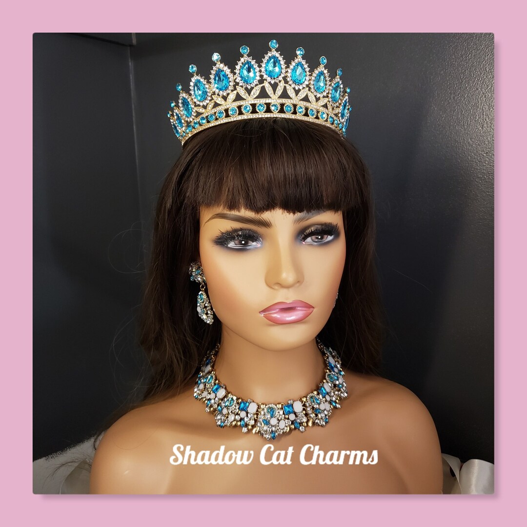 Aqua Blue Bridal Tiara Quinceanera Crown Bridgerton Blue Etsy