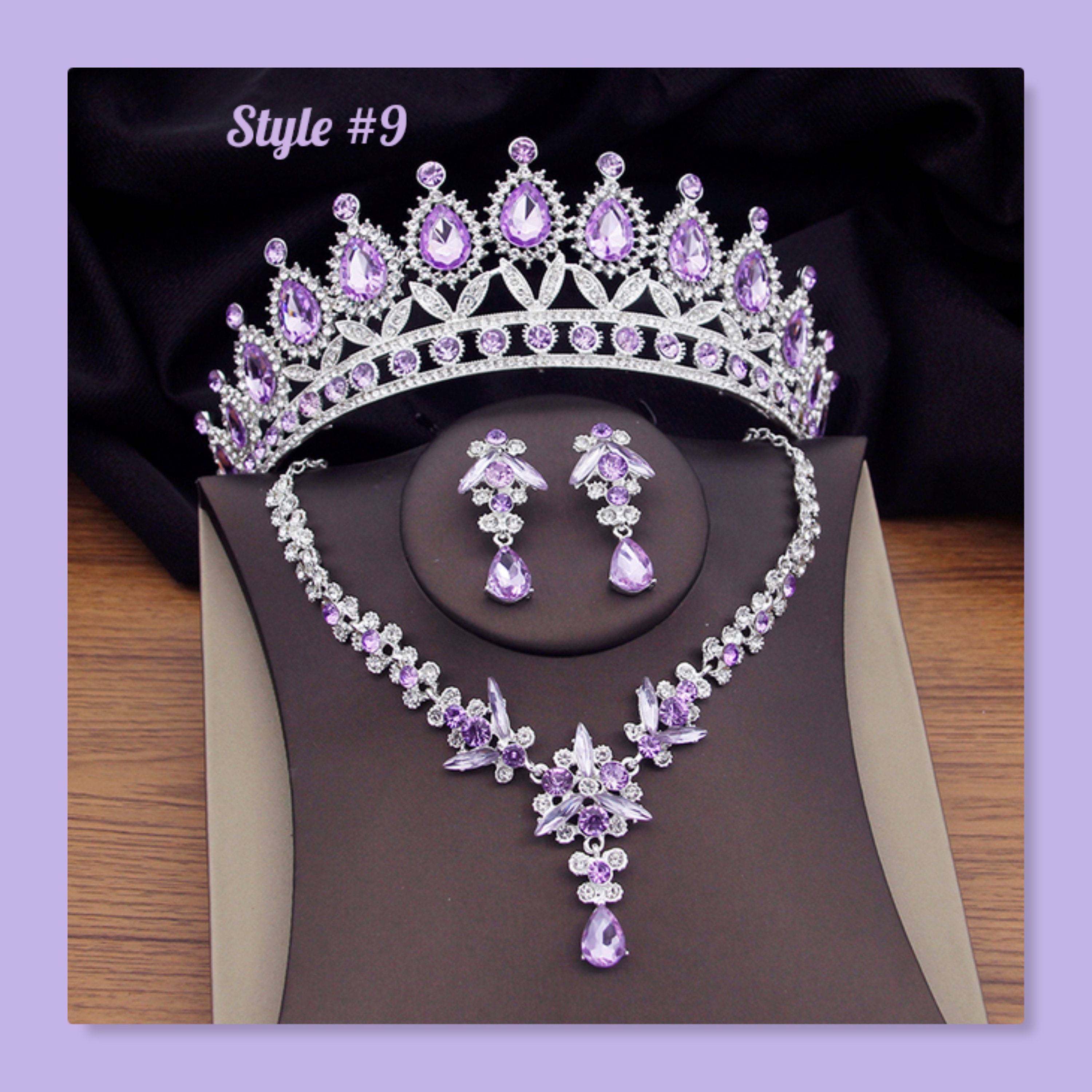 Purple Silver Bouquet Set Headpiece for Bride or Quinceanera With