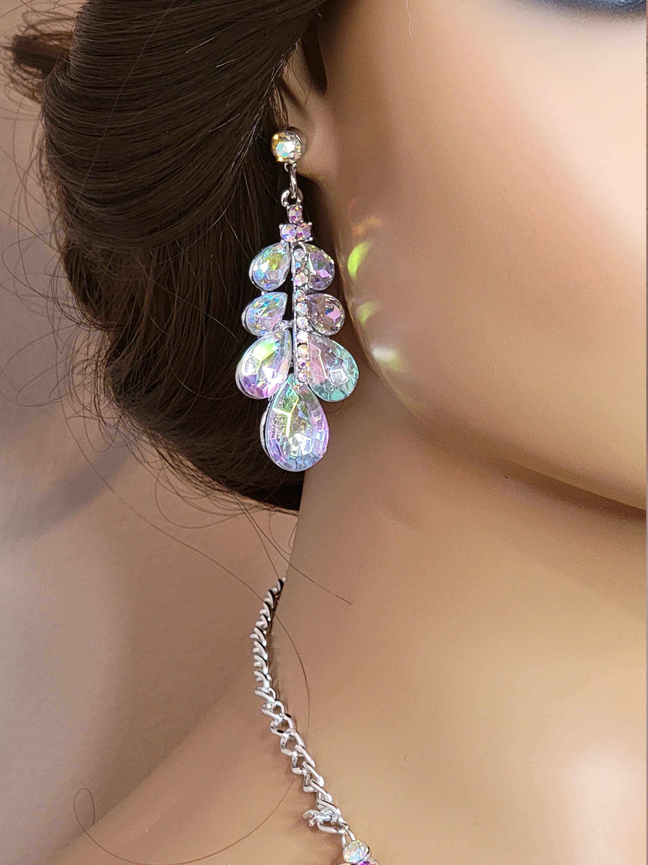 AB Jewelry Set Bridal V Shape Necklace and Earring Set Prom Etsy