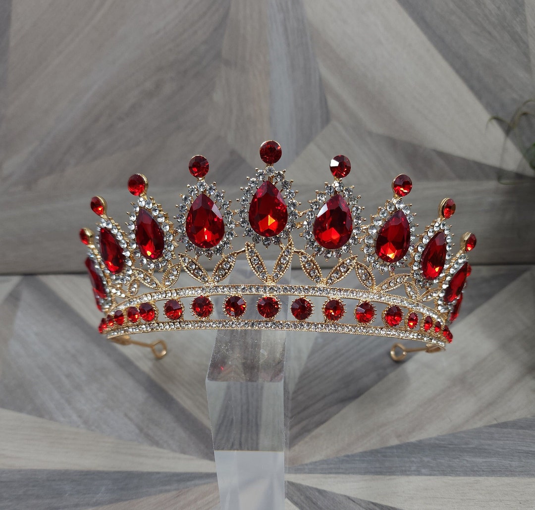 Red Quinceanera Crown, Red and Gold Crown, Rhinestone Tiara